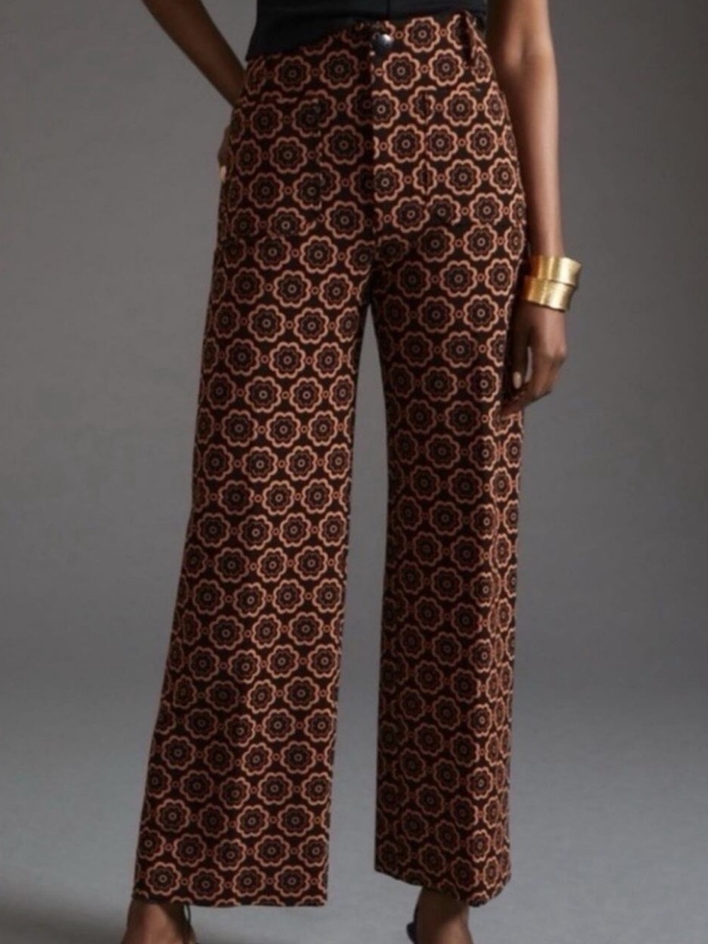 Anthropologie Maeve Colette Wide Leg Ponte Pants Retro Floral Size 25